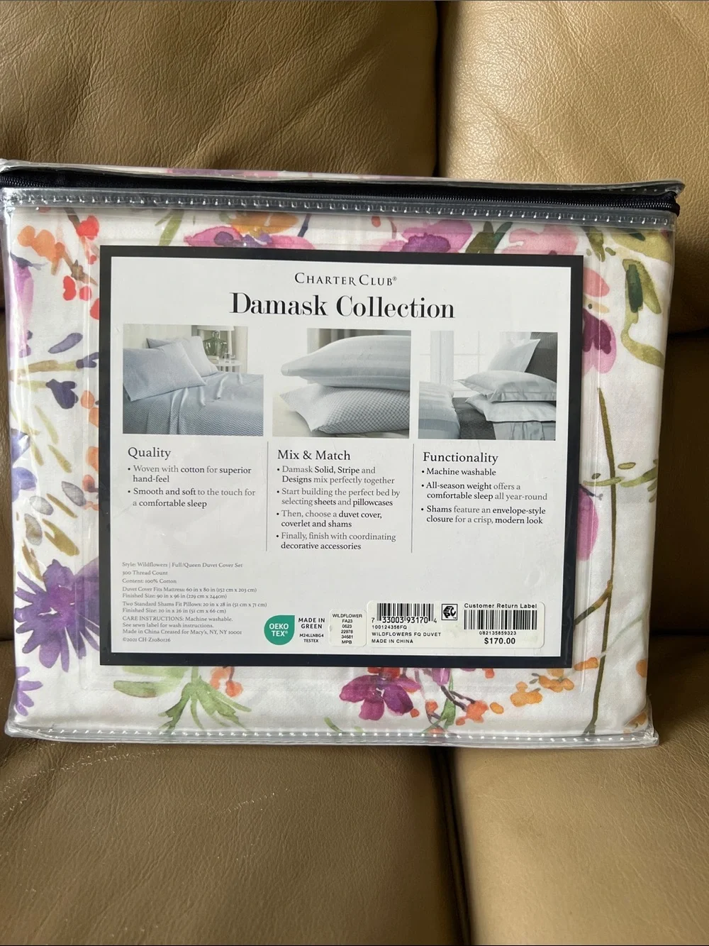 Charter Club Damask Designs Wildflowers Queen Duvet Cover Set
